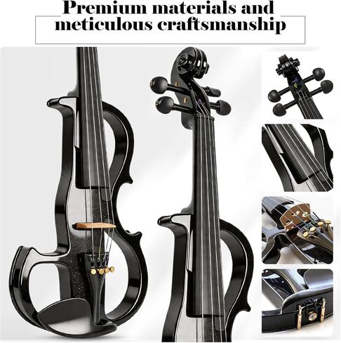 4-String Solid Wood Electric Violin Full Size 4/4 with Pickup & Headphone Output - Complete Beginner to Pro Electric Violin Kit with Case, Bow, Shoulder Rest (Black) in Kuwait