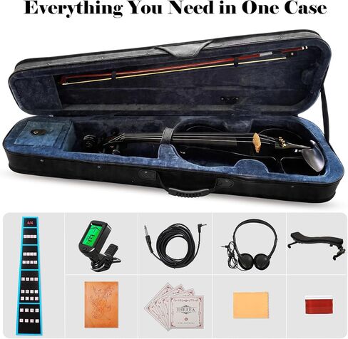 4-String Solid Wood Electric Violin Full Size 4/4 with Pickup & Headphone Output - Complete Beginner to Pro Electric Violin Kit with Case, Bow, Shoulder Rest (Black) in Kuwait
