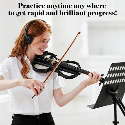 4-String Solid Wood Electric Violin Full Size 4/4 with Pickup & Headphone Output - Complete Beginner to Pro Electric Violin Kit with Case, Bow, Shoulder Rest (Black) in Kuwait