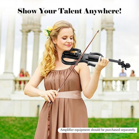 4-String Solid Wood Electric Violin Full Size 4/4 with Pickup & Headphone Output - Complete Beginner to Pro Electric Violin Kit with Case, Bow, Shoulder Rest (Black) in Kuwait