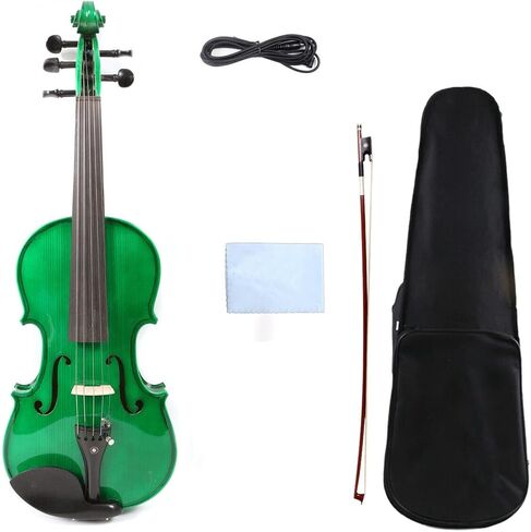 5-String Full Size Electric Acoustic Violin 4/4, Spruce & Maple Wood, Handmade, Includes Case & Bow (Green) in Kuwait