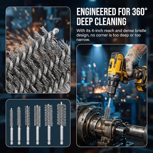 14 PCS Stainless Steel Bore Brush for Drill with 1/4" | Hex Shank Stainless Steel Wire Tube Brush 8/10/12/15/17/19/22mm Wire Brush for Power Drill for Cleaning Tubes, Rust, Bearings in Kuwait