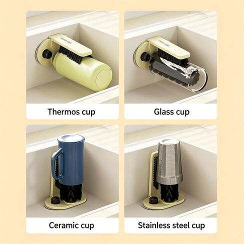 360° Glass Cup Cleaning Brush, Water Bottle Cleaning Glass Washer Brush Cup Sink Washer Brush with Suction Base Bristle Brushfor Sink, Flexible Bristles Double Sided Glass Cup Cleaning Brush (Black) in Kuwait