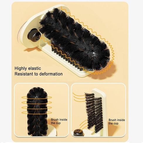 360° Glass Cup Cleaning Brush, Water Bottle Cleaning Glass Washer Brush Cup Sink Washer Brush with Suction Base Bristle Brushfor Sink, Flexible Bristles Double Sided Glass Cup Cleaning Brush (Black) in Kuwait