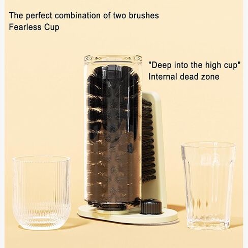 360° Glass Cup Cleaning Brush, Water Bottle Cleaning Glass Washer Brush Cup Sink Washer Brush with Suction Base Bristle Brushfor Sink, Flexible Bristles Double Sided Glass Cup Cleaning Brush (Black) in Kuwait