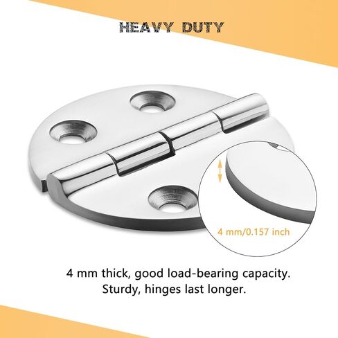 Heavy Duty Marine Boat Hatch Hinges, 316 Stainless Steel, 2.5-Inch Round Hinges for Cabinet Door with Screws (2-Pack) in Kuwait