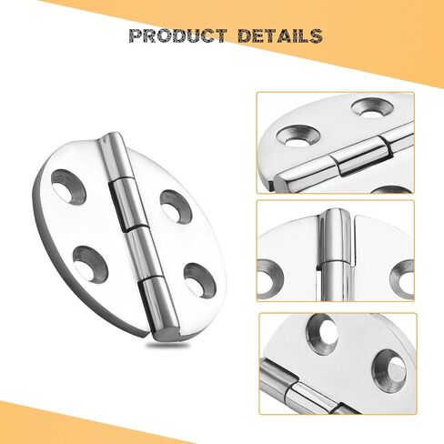Heavy Duty Marine Boat Hatch Hinges, 316 Stainless Steel, 2.5-Inch Round Hinges for Cabinet Door with Screws (2-Pack) in Kuwait