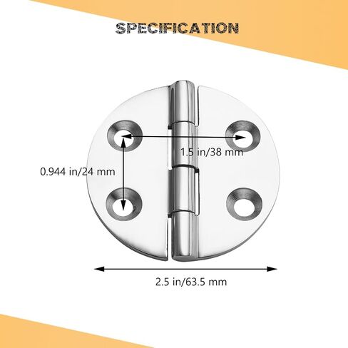 Heavy Duty Marine Boat Hatch Hinges, 316 Stainless Steel, 2.5-Inch Round Hinges for Cabinet Door with Screws (2-Pack) in Kuwait