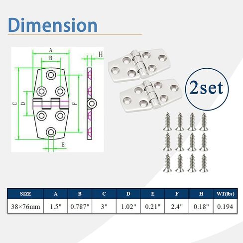 Boat Hinges Marine Grade Hinges 316 Stainless Steel 3" x 1.5" Mirror Polished Butt Hinge Heavy Duty Boat Hatch Hinge Casting Cabinet Door Hinge with Screws 2PCS in Kuwait