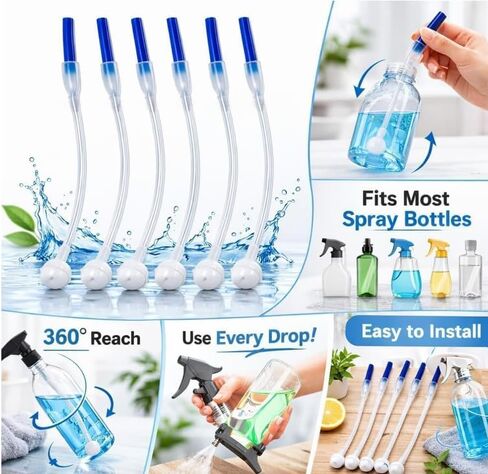 3-Pack 360° Spray Bottle Adapter ，Weighted Tube, Universal Upside Down Multi-Angle Sprayer Attachment for Cleaning (clear) in Kuwait