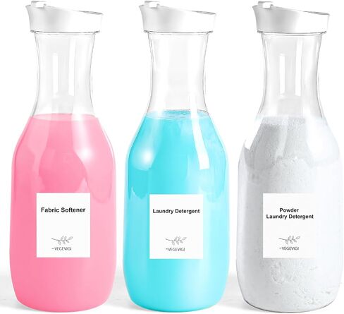 Laundry Detergent Dispenser BY VEGEVIGI, 54OZ Laundry Soap Disepenser, Liquid Laundry Detergent Container Organizer, Plastic Fabric Softener and Powder Detergent Dispenser, 3PACK in Kuwait