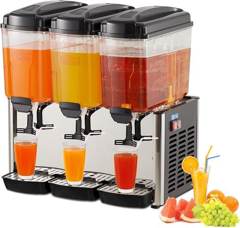 54L Commercial Beverage Dispenser, 3 Tanks 14.4 Gallon Stainless Steel Cold Juice & Iced Tea Drink Machine, Thermostat Control & Safe for Juice, Iced Tea, Restaurants, Hotels, Parties, Bar Party in Kuwait