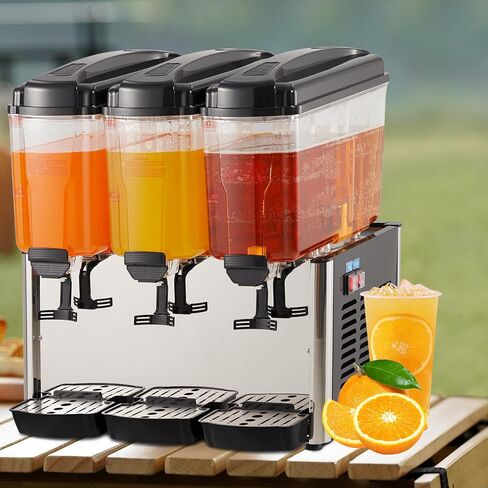 54L Commercial Beverage Dispenser, 3 Tanks 14.4 Gallon Stainless Steel Cold Juice & Iced Tea Drink Machine, Thermostat Control & Safe for Juice, Iced Tea, Restaurants, Hotels, Parties, Bar Party in Kuwait