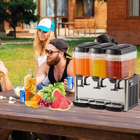 54L Commercial Beverage Dispenser, 3 Tanks 14.4 Gallon Stainless Steel Cold Juice & Iced Tea Drink Machine, Thermostat Control & Safe for Juice, Iced Tea, Restaurants, Hotels, Parties, Bar Party in Kuwait