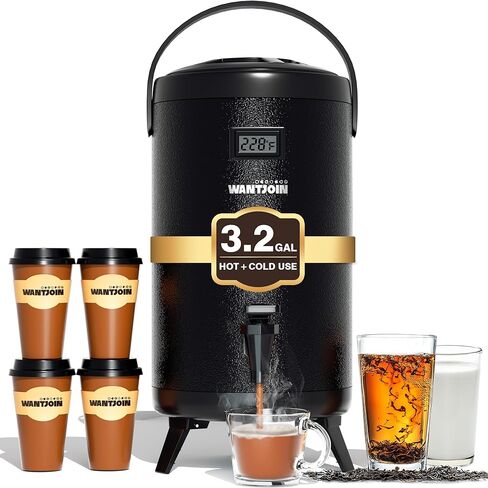 WantJoin Electric Heating Beverage Dispenser-75 Cup Hot&Cold water Urn for Catering-Stainless Steel Premium 12 L/3.2 Gallon Hot Drink Dispenser with Spigot for Coffee & Hot tea,Cold Milk,Juice(Silver) in Kuwait