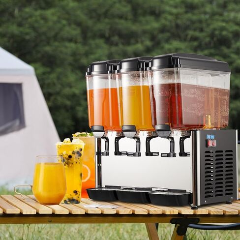 54L Commercial Beverage Dispenser, 3 Tanks 14.4 Gallon Stainless Steel Cold Juice & Iced Tea Drink Machine, Thermostat Control & Safe for Juice, Iced Tea, Restaurants, Hotels, Parties, Bar Party in Kuwait