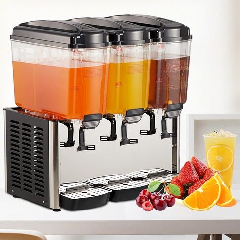 54L Commercial Beverage Dispenser, 3 Tanks 14.4 Gallon Stainless Steel Cold Juice & Iced Tea Drink Machine, Thermostat Control & Safe for Juice, Iced Tea, Restaurants, Hotels, Parties, Bar Party in Kuwait
