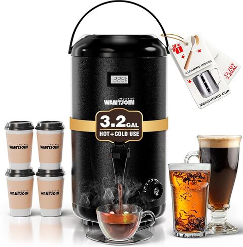 WantJoin Electric Heating Beverage Dispenser-75 Cup Hot&Cold water Urn for Catering-Stainless Steel Premium 12 L/3.2 Gallon Hot Drink Dispenser with Spigot for Coffee & Hot tea,Cold Milk,Juice(Silver) in Kuwait