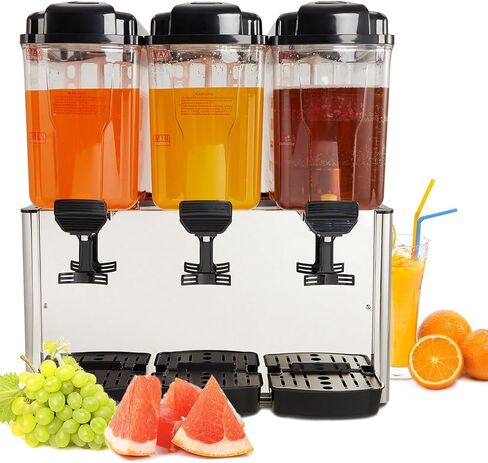 54L Commercial Beverage Dispenser, 3 Tanks 14.4 Gallon Stainless Steel Cold Juice & Iced Tea Drink Machine, Thermostat Control & Safe for Juice, Iced Tea, Restaurants, Hotels, Parties, Bar Party in Kuwait