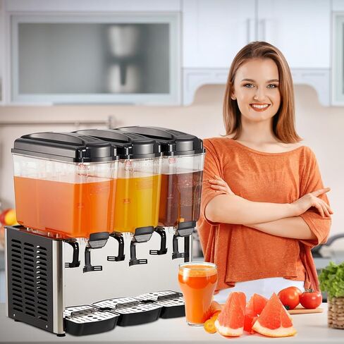 54L Commercial Beverage Dispenser, 3 Tanks 14.4 Gallon Stainless Steel Cold Juice & Iced Tea Drink Machine, Thermostat Control & Safe for Juice, Iced Tea, Restaurants, Hotels, Parties, Bar Party in Kuwait