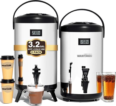 WantJoin Electric Heating Beverage Dispenser-75 Cup Hot&Cold water Urn for Catering-Stainless Steel Premium 12 L/3.2 Gallon Hot Drink Dispenser with Spigot for Coffee & Hot tea,Cold Milk,Juice(Silver) in Kuwait