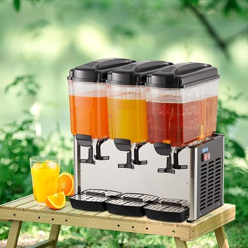 54L Commercial Beverage Dispenser, 3 Tanks 14.4 Gallon Stainless Steel Cold Juice & Iced Tea Drink Machine, Thermostat Control & Safe for Juice, Iced Tea, Restaurants, Hotels, Parties, Bar Party in Kuwait
