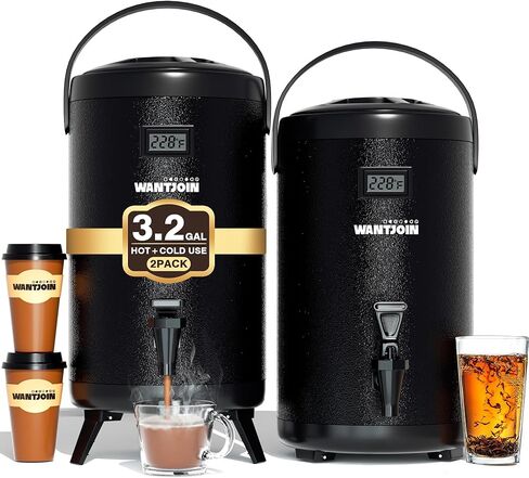WantJoin Electric Heating Beverage Dispenser-75 Cup Hot&Cold water Urn for Catering-Stainless Steel Premium 12 L/3.2 Gallon Hot Drink Dispenser with Spigot for Coffee & Hot tea,Cold Milk,Juice(Silver) in Kuwait