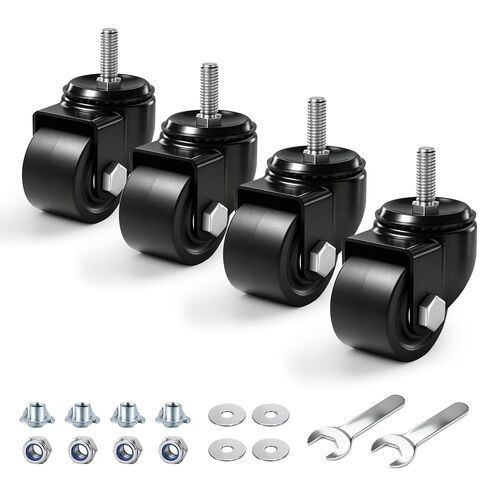 مجموعة عجلات مقاس 2 بوصة مكونة من 4 قطع، جذع ملولب 3/8 بوصة - 16 × 1 (القطر 3/8 بوصة، الطول 1 بوصة)، عجلات صناعية دوارة للقفل تتحمل 2200 رطل، عجلة منخفضة للأثاث ومنضدة العمل in Kuwait