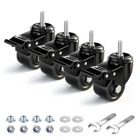 مجموعة عجلات مقاس 2 بوصة مكونة من 4 قطع، جذع ملولب 3/8 بوصة - 16 × 1 (القطر 3/8 بوصة، الطول 1 بوصة)، عجلات صناعية دوارة للقفل تتحمل 2200 رطل، عجلة منخفضة للأثاث ومنضدة العمل in Saudi Arabia