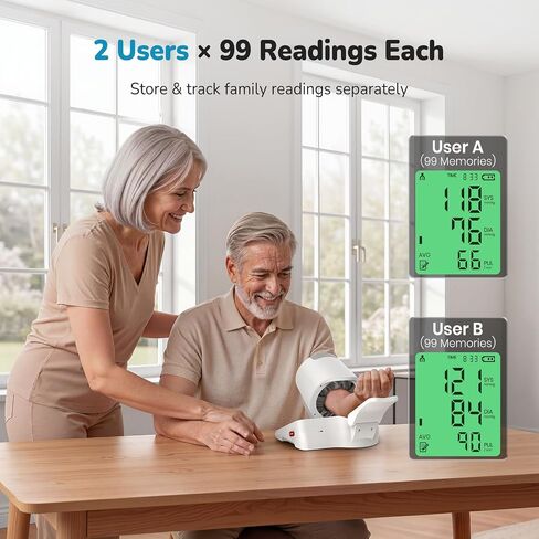 Blood Pressure Monitor for Home Use, No Wrap Auto-Fit Design, Rechargeable (210 Uses) & 3.5" LCD Display, 7.1–16.5" Cuff & 2x99 Memory & FDA Cleared, 3-Color Indicator & Battery level indicator in Kuwait
