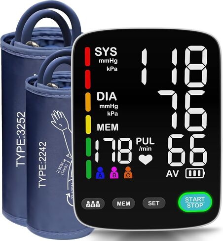 Blood Pressure Monitor,Automatic Upper Arm Blood Pressure Machine with 3x199 readout,5.4 inch LED Large Screen,Adjustable Two Cuff 9 to 17 inches or 13 to 21 inches in Kuwait