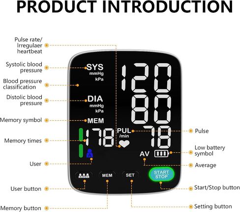 Blood Pressure Monitor,Automatic Upper Arm Blood Pressure Machine with 3x199 readout,5.4 inch LED Large Screen,Adjustable Two Cuff 9 to 17 inches or 13 to 21 inches in Kuwait