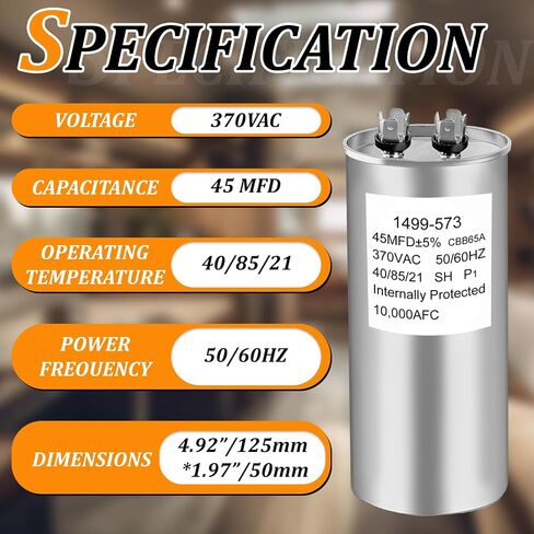 1499-5731 مكثف تشغيل لمكيف الهواء Coleman Mach RV - 45 MFD ±5% 370 فولت 50/60 هرتز 40/85/21 مكثف مزدوج دائري تيار متردد 14995731 1499573 1499-573 in Kuwait