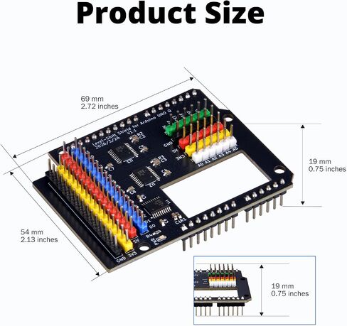 وحدة محول المستوى GeeekPi لـ Arduino UNO Q، ثنائي الاتجاه 3.3 فولت إلى 5 فولت، قابل للتكديس، فتحة مصفوفة LED in Kuwait