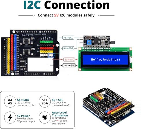 وحدة محول المستوى GeeekPi لـ Arduino UNO Q، ثنائي الاتجاه 3.3 فولت إلى 5 فولت، قابل للتكديس، فتحة مصفوفة LED in Kuwait