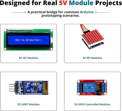 وحدة محول المستوى GeeekPi لـ Arduino UNO Q، ثنائي الاتجاه 3.3 فولت إلى 5 فولت، قابل للتكديس، فتحة مصفوفة LED in Kuwait
