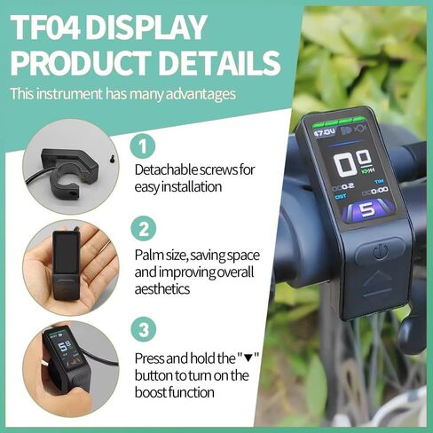 KT TF04 شاشة LCD صغيرة عداد شاشة Ebike Mini TFT شاشة عرض ملونة 24 فولت/36 فولت/48 فولت، موصل مقاوم للماء لركوب الدراجات، ملحقات الدراجة الجبلية الكهربائية مناسبة لوحدة تحكم كونتنغ in Kuwait