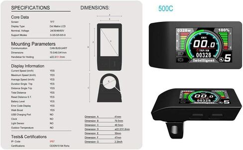 500C Ebike عرض LCD ركوب الدراجات الكمبيوتر 500C للدراجة الكهربائية منتصف المحرك Bafang BBS01 BBS02 BBSHD منتصف محرك العرض مع 5PIN أنثى موصل دائري لمجموعة تحويل Ebike in Kuwait