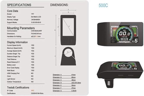 500C Ebike عرض LCD ركوب الدراجات الكمبيوتر 500C للدراجة الكهربائية منتصف المحرك Bafang BBS01 BBS02 BBSHD منتصف محرك العرض مع 5PIN أنثى موصل دائري لمجموعة تحويل Ebike in Kuwait