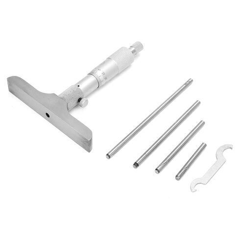 Depth Micrometer Stainless Steel Round Head Depth Micrometer Gage Measuring Tool with 5Pcs Rods (0-100mm 4 inches) in Kuwait