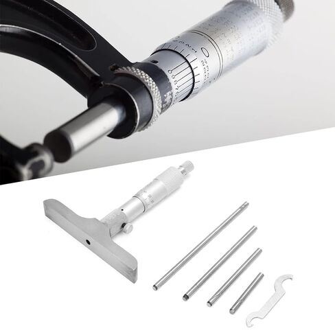 Depth Micrometer Stainless Steel Round Head Depth Micrometer Gage Measuring Tool with 5Pcs Rods (0-100mm 4 inches) in Kuwait