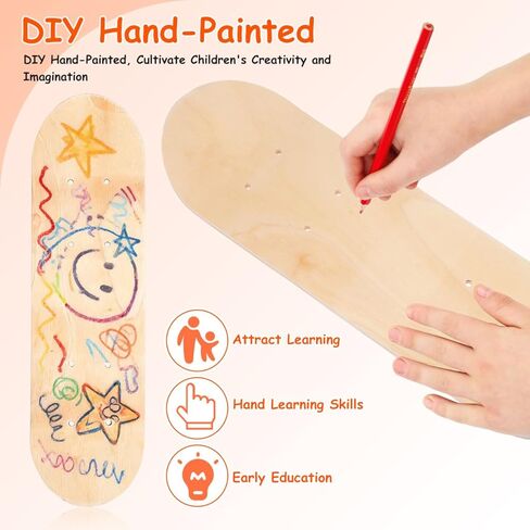 Homoyoyo Blank Skateboard Deck, Maple Wood Skateboard Decks for DIY Painting Kids Creativity Toy 16.9 Inch Unfinished Graffiti Art with Pre-Drilled Holes for Easy Wheel Installation in Saudi Arabia