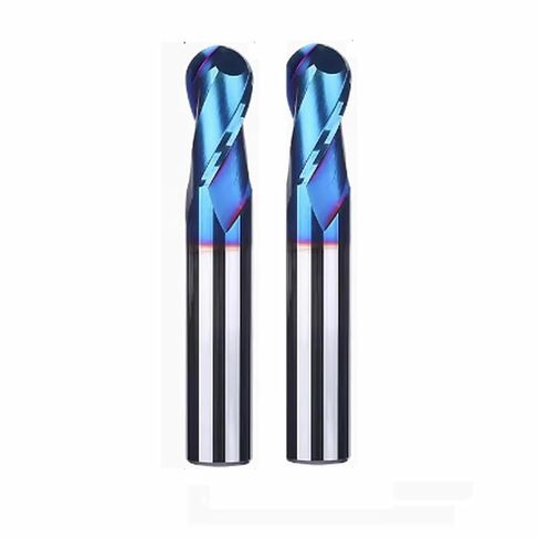 5pcs HRC65 Tungsten Steel Ball Nose 2 Flutes Carbide End Mills with Nanco Blue Coating CNC Bits for Wood Plastic Steel Cut 3D Carving Engraving (Tip Φ6mm) in Kuwait