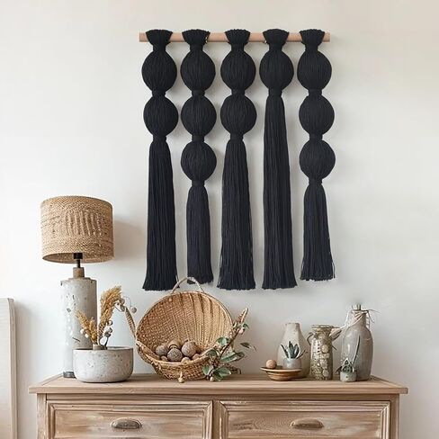 Jakalin Macrame للتعليق على الحائط دائرة منسوجة بنية مصنوعة يدويًا لتزيين جدار المنزل البوهيمي 27 بوصة طول × 13 بوصة عرض in Kuwait