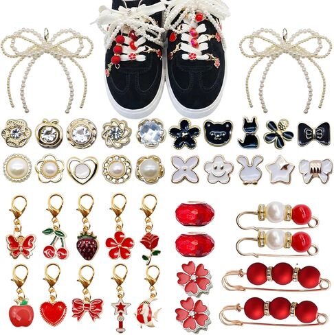 Shoe Charms for Sneakers,20Pcs Shoelaces Charms for Women,Contain Bows/Clips//Pins/bead/Jewelry/Lobster Clasps,Shoelaces Accessories for Boots, Runners, in Saudi Arabia