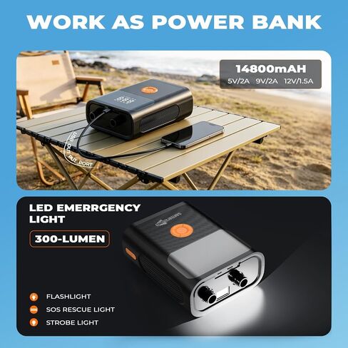 Electric Paddle Board Pump with Car Jump Starter, Cordless Rechargeable 50PSI Sup Pump, Intelligent Dual Stage Inflation & Deflation, Auto-Off for Stand Up Paddle Boards, Kayaks, Tent,Boat,Car,Bicycle in Kuwait