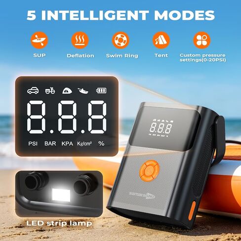 Electric Paddle Board Pump with Car Jump Starter, Cordless Rechargeable 50PSI Sup Pump, Intelligent Dual Stage Inflation & Deflation, Auto-Off for Stand Up Paddle Boards, Kayaks, Tent,Boat,Car,Bicycle in Kuwait