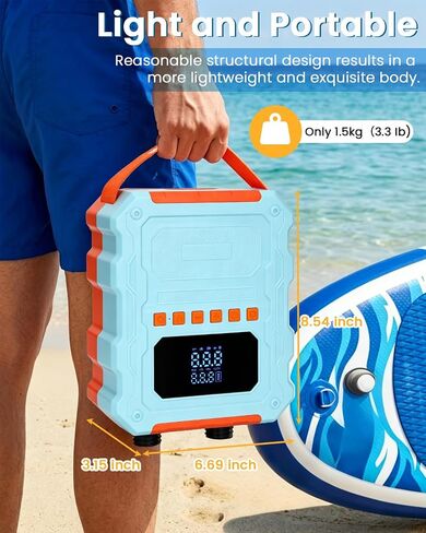 Electric Paddle Board Pump, 60PSI Rechargeable 20800mAh SUP Pump, Dual Stage Fast Inflation & Deflation with LED Light, Auto-Off Electric Pump for SUP, Surfing Kite, Tent and Inflatable Boat in Saudi Arabia