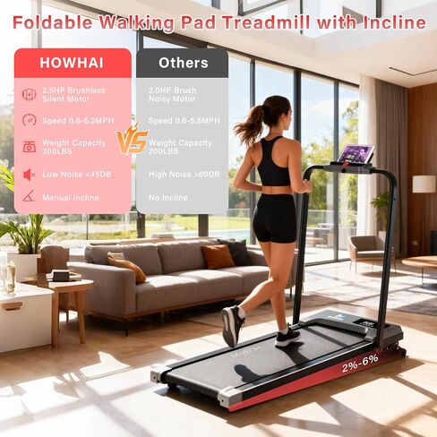 Walking Pad, HOWHAI Treadmill with Incline, Brushless 2 in 1 Foldable Under Desk Portable Treadmills for Home/Office with App, Bluetooth Music, Remote Control & LED Display (300lbs Capacity) in Kuwait