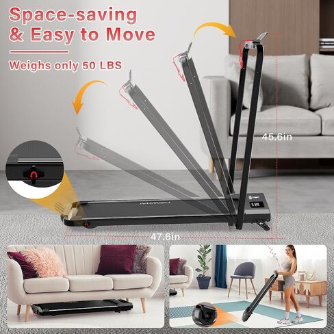 Walking Pad, HOWHAI Treadmill with Incline, Brushless 2 in 1 Foldable Under Desk Portable Treadmills for Home/Office with App, Bluetooth Music, Remote Control & LED Display (300lbs Capacity) in Kuwait
